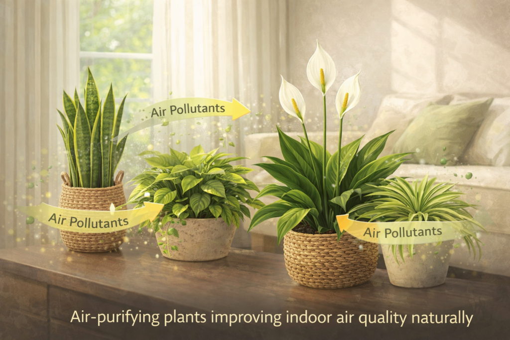 air-purifying plants improving indoor air quality naturally